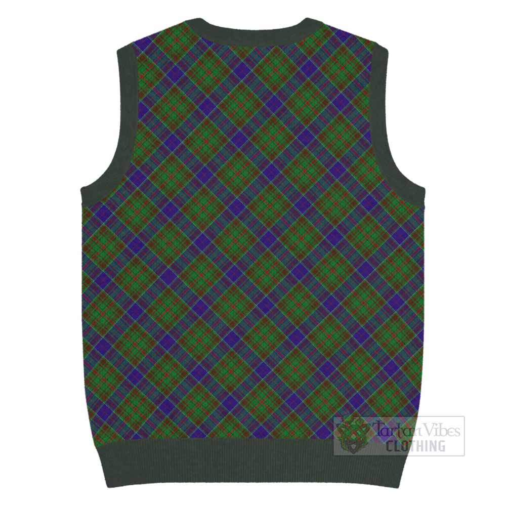 Adam Tartan Knitted V-Neck Vest with Family Crest Cross Style