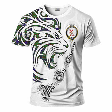 Adam Tartan Lion Roar T-Shirt Alba Gu Brath with Celtic Motifs