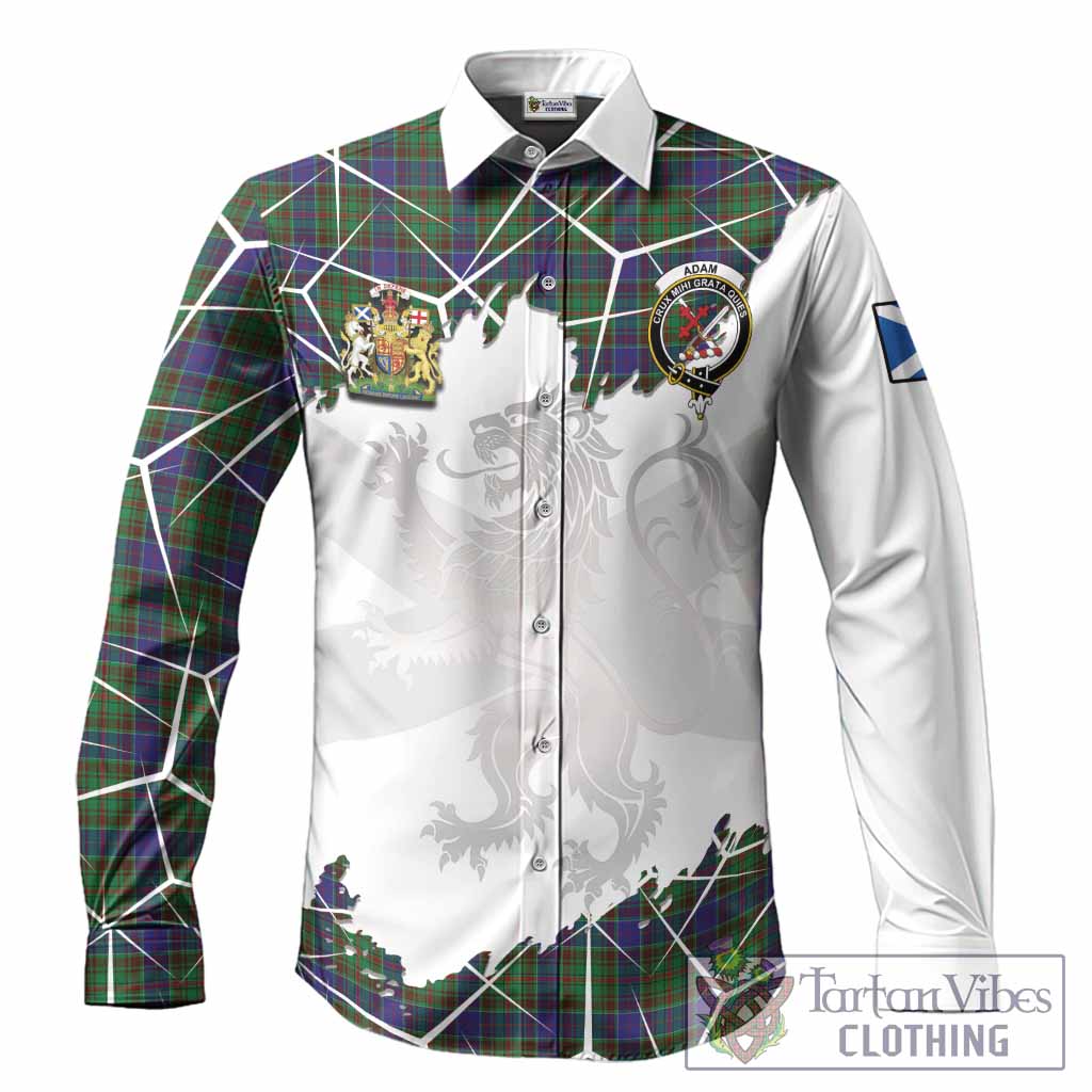 Adam Tartan Long Sleeve Button Shirts with Family Crest and Lion Rampant Grunge Style