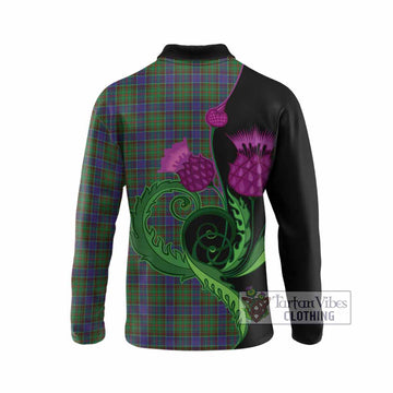 Adam Tartan Long Sleeve Polo Shirt Traditional Scottish Thistle