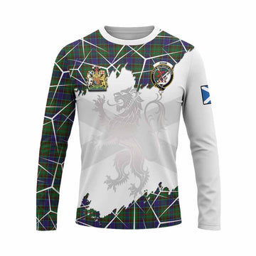 Adam Tartan Long Sleeve T-Shirt with Family Crest and Lion Rampant Grunge Style
