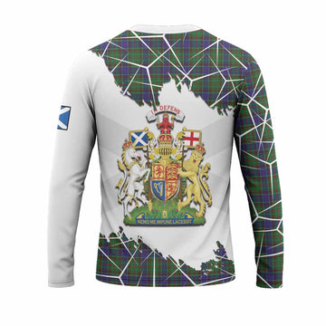 Adam Tartan Long Sleeve T-Shirt with Family Crest and Lion Rampant Grunge Style