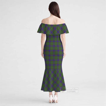 Adam Tartan Off Shoulder Ruffle Mermaid Maxi Dress