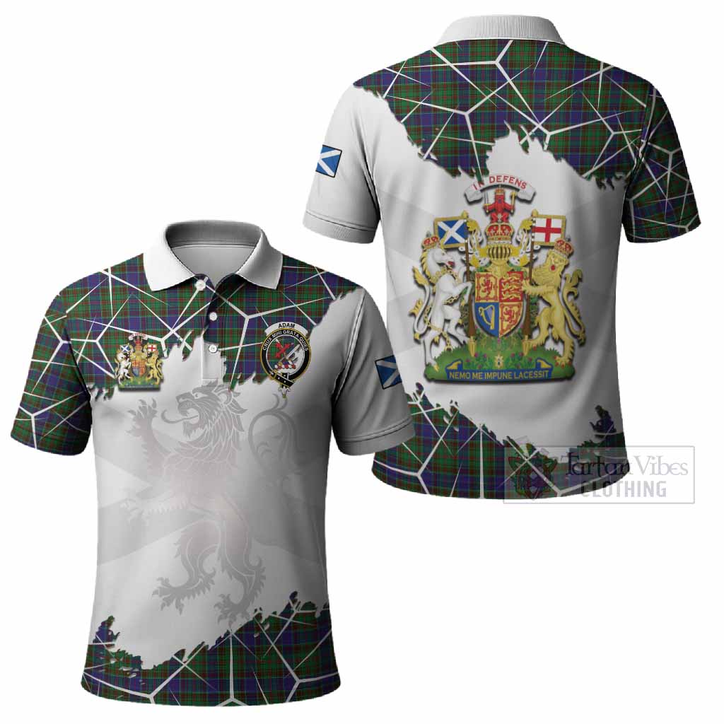Adam Tartan Polo Shirt with Family Crest and Lion Rampant Grunge Style