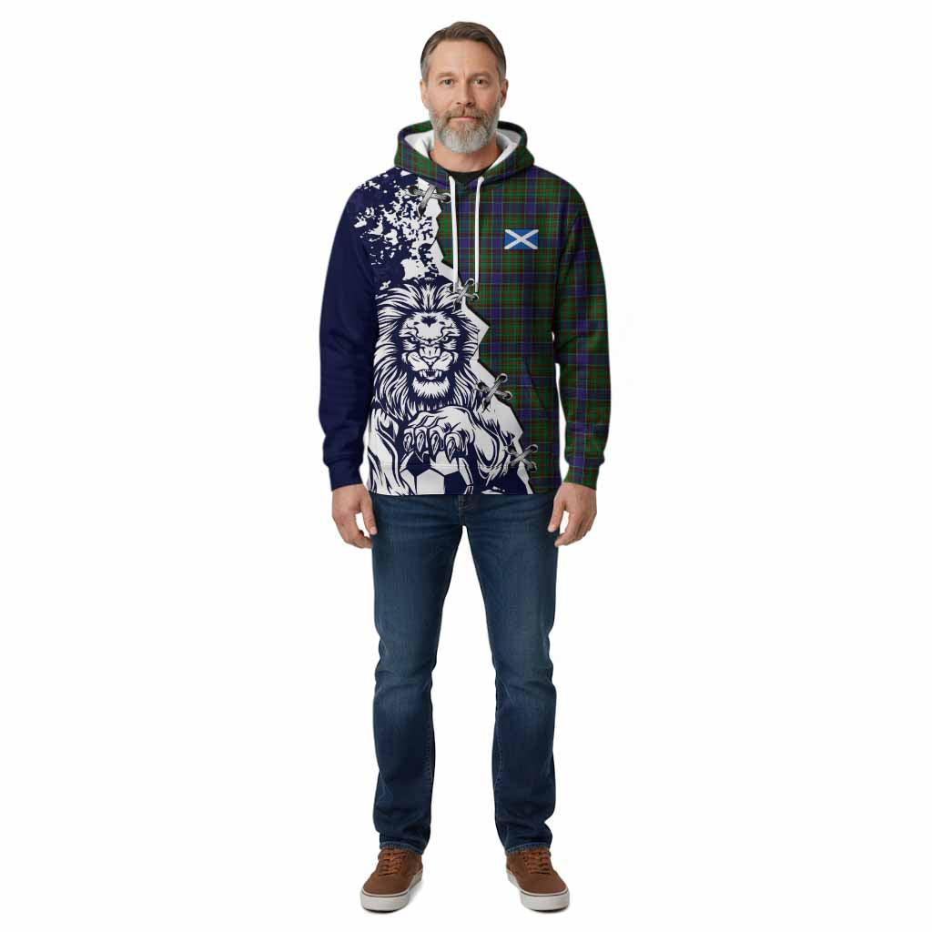 Adam Tartan Scottish Cotton Hoodie Angry Lion With Soccer Ball Style