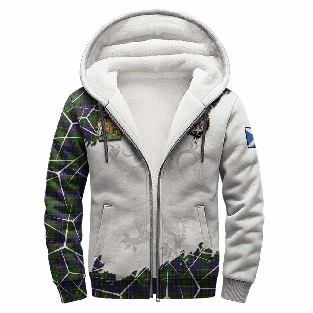 Adam Tartan Sherpa Hoodie with Family Crest and Lion Rampant Grunge Style