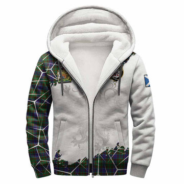 Adam Tartan Sherpa Hoodie with Family Crest and Lion Rampant Grunge Style