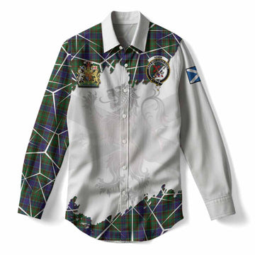Adam Tartan Women Casual Shirt with Family Crest and Lion Rampant Grunge Style