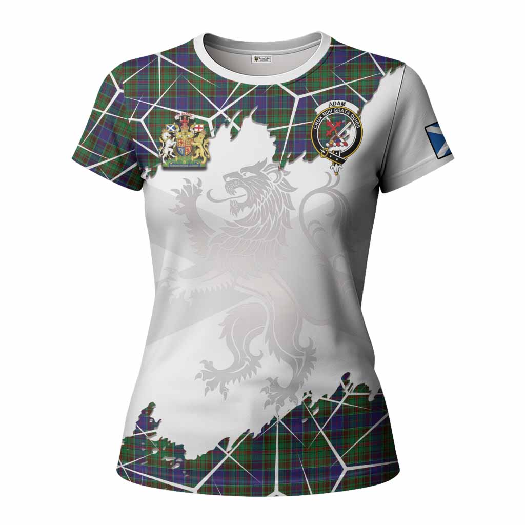 Adam Tartan Women T shirt with Family Crest and Lion Rampant Grunge Style