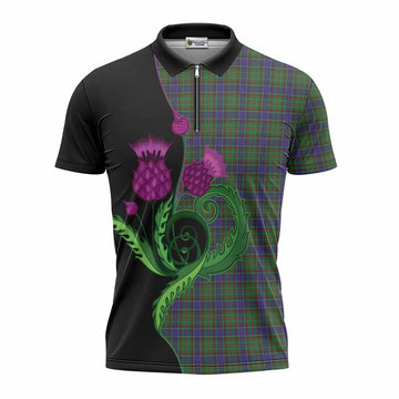 Adam Tartan Zipper Polo Shirt Traditional Scottish Thistle