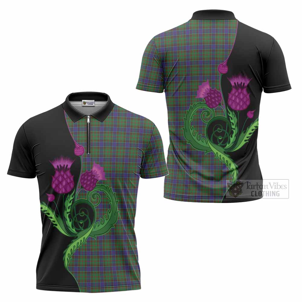 Adam Tartan Zipper Polo Shirt Traditional Scottish Thistle