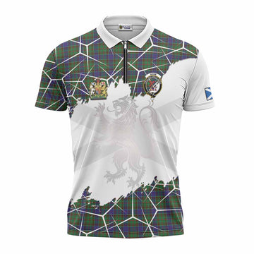 Adam Tartan Zipper Polo Shirt with Family Crest and Lion Rampant Grunge Style