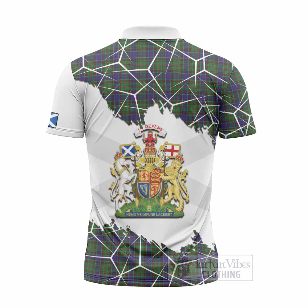 Adam Tartan Zipper Polo Shirt with Family Crest and Lion Rampant Grunge Style
