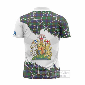 Adam Tartan Zipper Polo Shirt with Family Crest and Lion Rampant Grunge Style