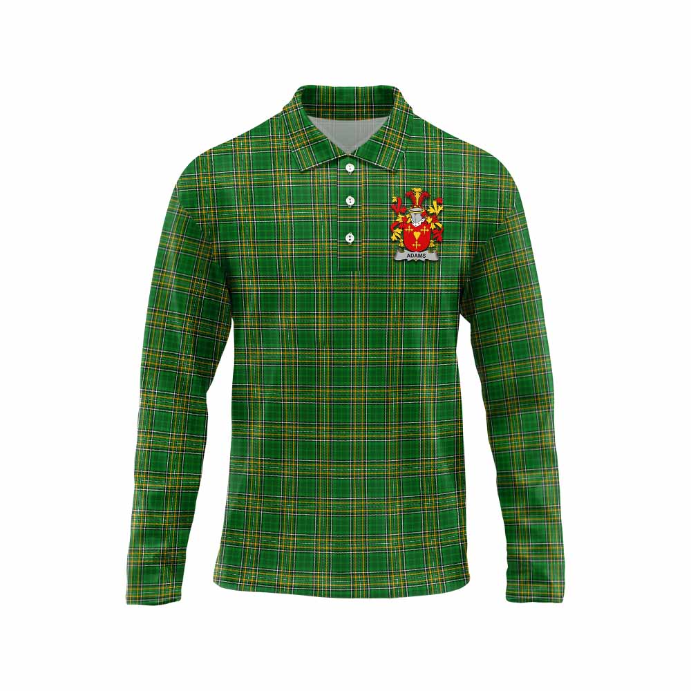 Tartan Vibes Clothing Adams Irish Clan Tartan Long Sleeve Polo Shirt with Coat of Arms