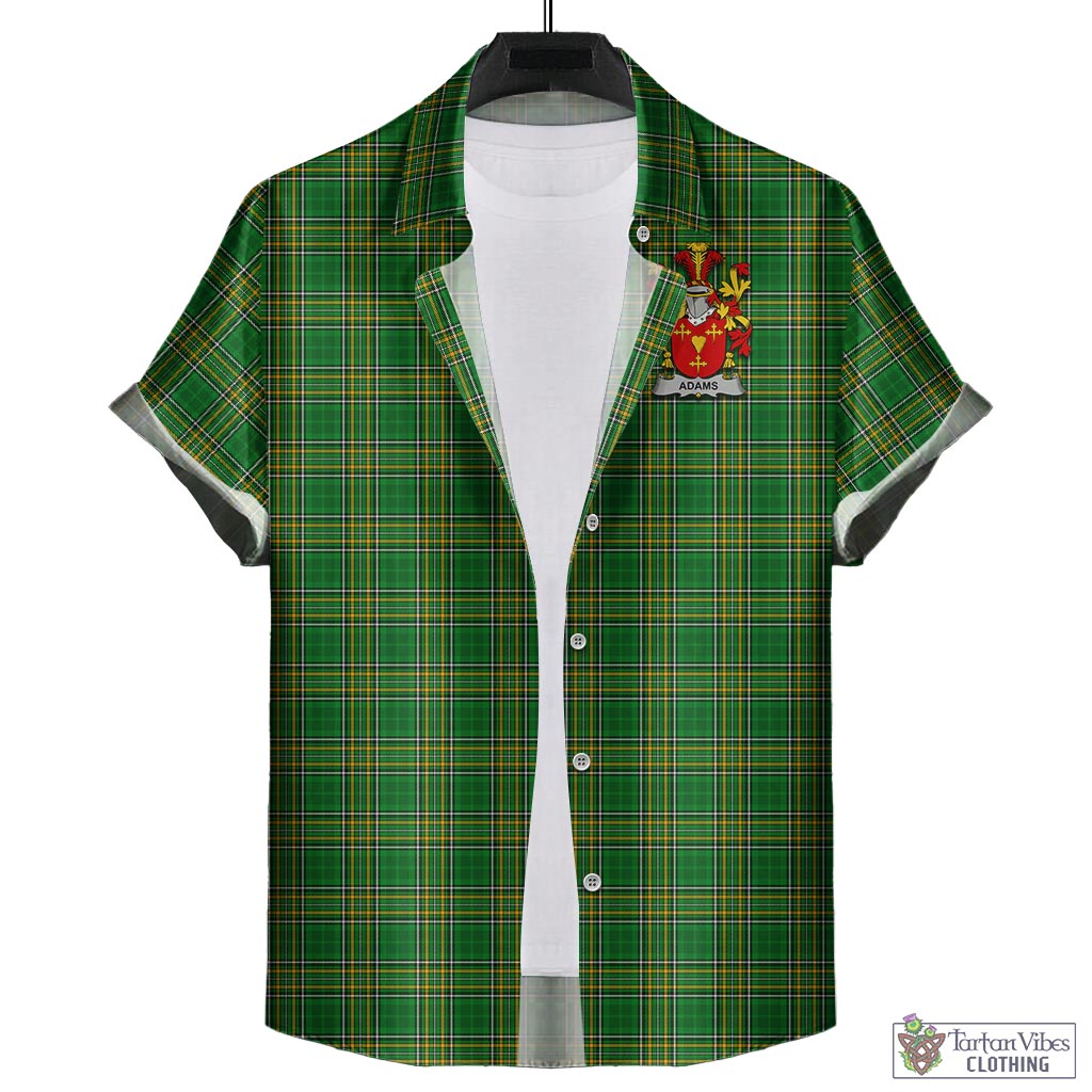 Tartan Vibes Clothing Adams Ireland Clan Tartan Short Sleeve Button Up with Coat of Arms