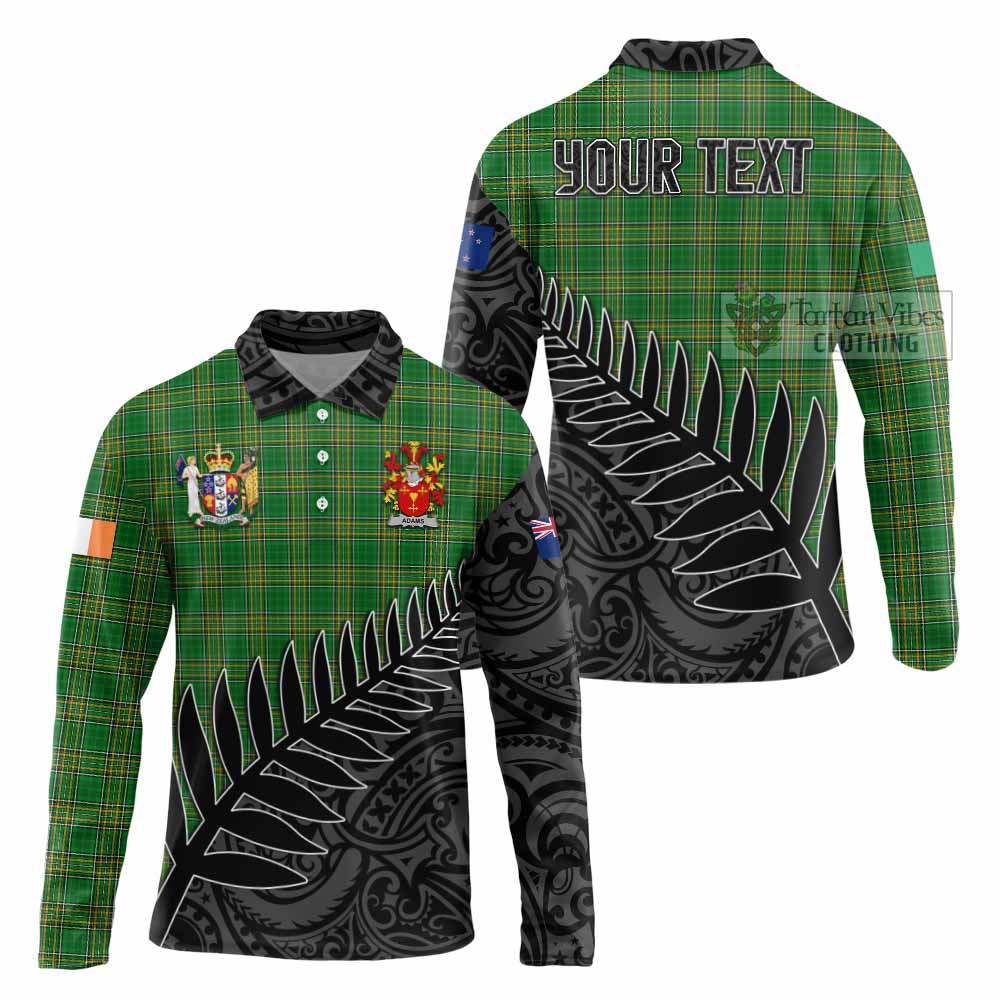 Tartan Vibes Clothing Adams Irish Clan Tartan Long Sleeve Polo Shirt with Coat of Arms New Zealand Silver Fern Half Style