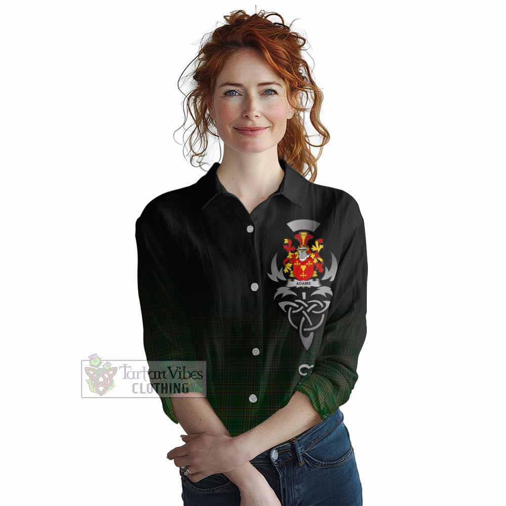 Tartan Vibes Clothing Adams Irish Clan Women's Casual Shirt with Coat of Arms Erin Go Bragh Celtic Inspired