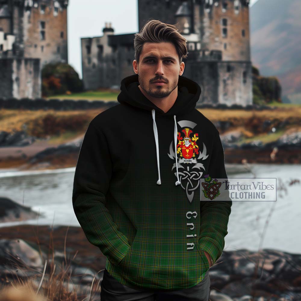 Tartan Vibes Clothing Adams Irish Clan Cotton Hoodie with Coat of Arms Erin Go Bragh Celtic Inspired