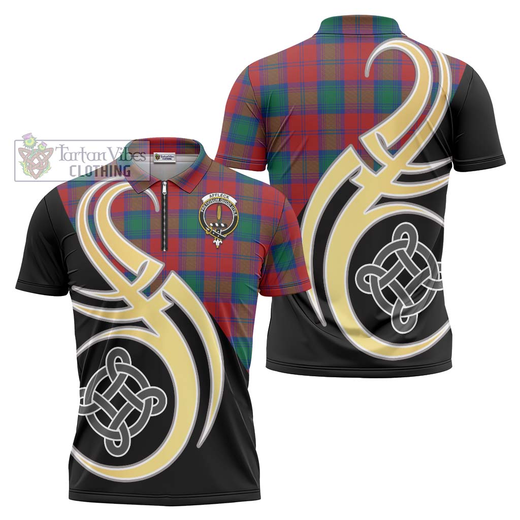 Affleck Tartan Zipper Polo Shirt with Family Crest and Celtic Symbol Style Unisex - Tartan Vibes Clothing