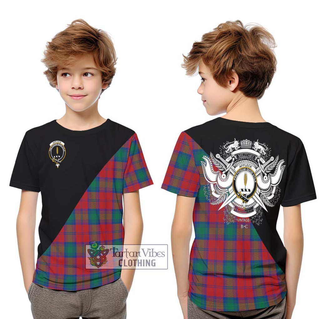 Affleck Tartan Kid T-Shirt with Family Crest and Military Logo Style Youth XL Size14 - Tartan Vibes Clothing