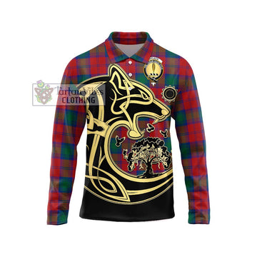 Affleck Tartan Long Sleeve Polo Shirt with Family Crest Celtic Wolf Style Unisex - Tartan Vibes Clothing