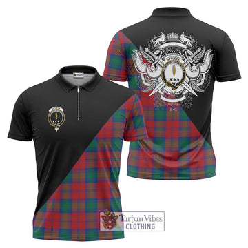 Affleck Tartan Zipper Polo Shirt with Family Crest and Military Logo Style Unisex - Tartan Vibes Clothing