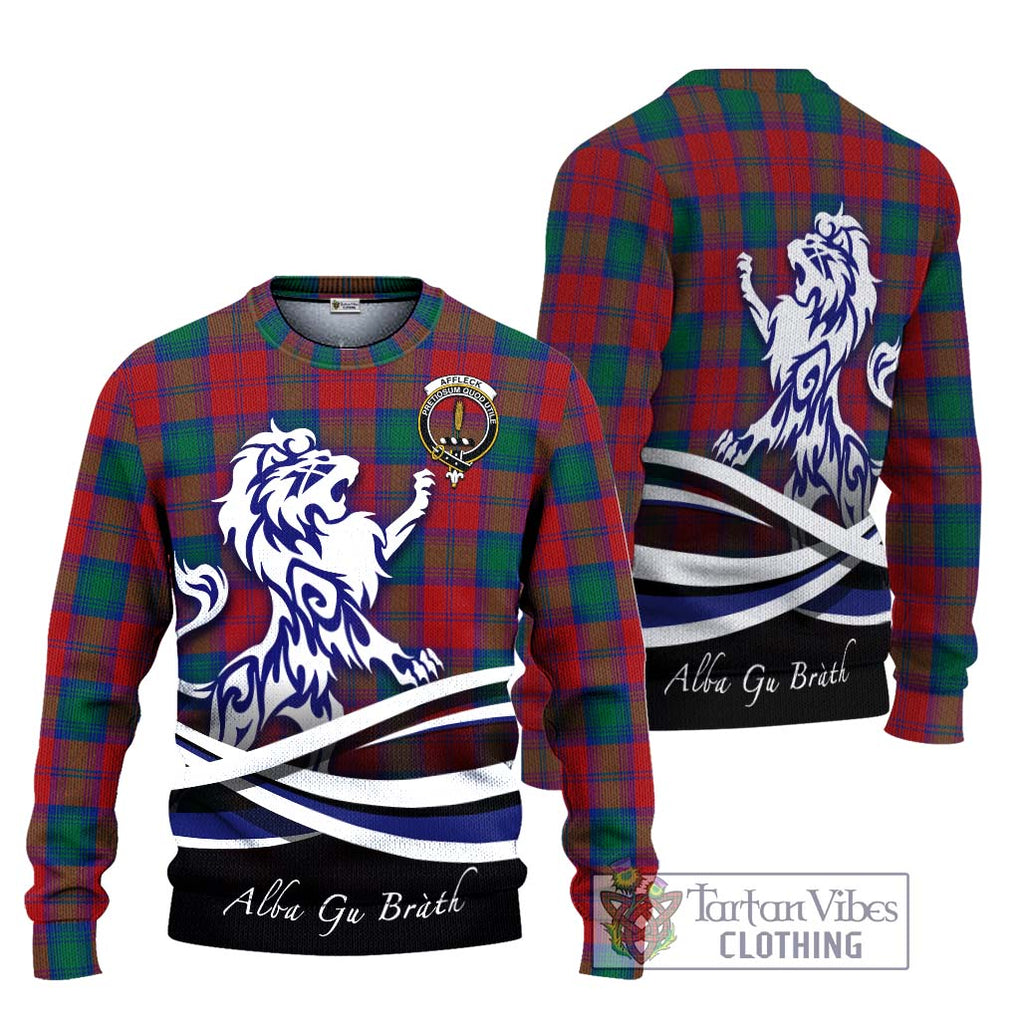 Affleck Tartan Ugly Sweater with Alba Gu Brath Regal Lion Emblem Unisex - Tartan Vibes Clothing