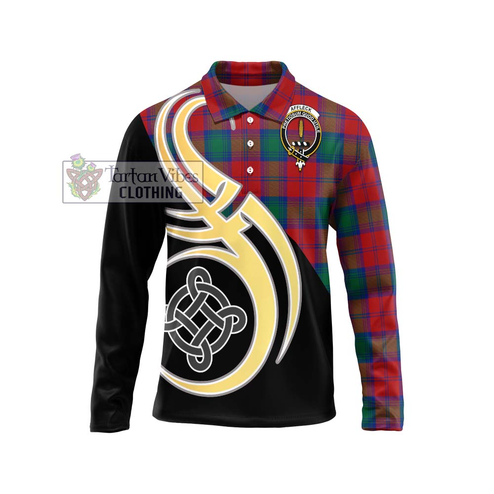 Affleck Tartan Long Sleeve Polo Shirt with Family Crest and Celtic Symbol Style Unisex - Tartan Vibes Clothing