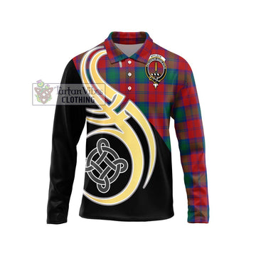 Affleck Tartan Long Sleeve Polo Shirt with Family Crest and Celtic Symbol Style Unisex - Tartan Vibes Clothing