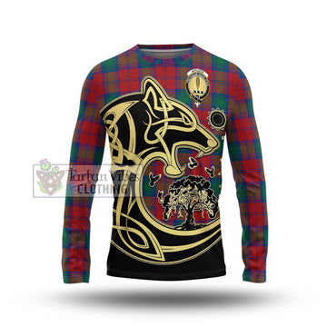 Affleck Tartan Long Sleeve T-Shirt with Family Crest Celtic Wolf Style Unisex - Tartan Vibes Clothing