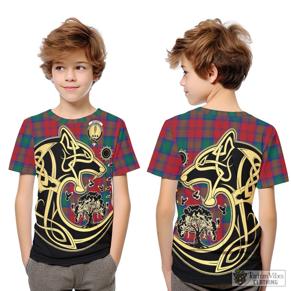 Affleck Tartan Kid T-Shirt with Family Crest Celtic Wolf Style Youth XL Size14 - Tartan Vibes Clothing