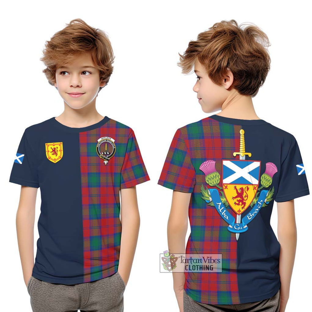 Affleck Tartan Kid T-Shirt Alba with Scottish Lion Royal Arm Half Style Youth XL Size14 - Tartan Vibes Clothing