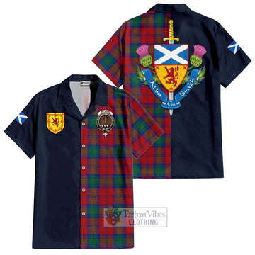Affleck Tartan Hawaiian Shirt Alba with Scottish Lion Royal Arm Half Style Kid - Tartan Vibes Clothing