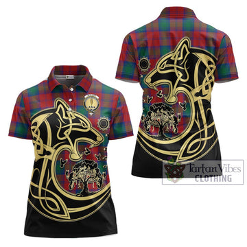 Affleck Tartan Women's Polo Shirt with Family Crest Celtic Wolf Style Women - Tartan Vibes Clothing