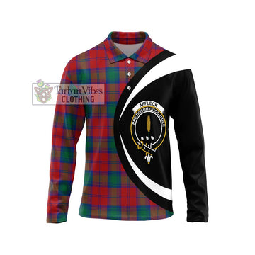 Affleck Tartan Long Sleeve Polo Shirt with Family Crest Circle Style Unisex - Tartan Vibes Clothing