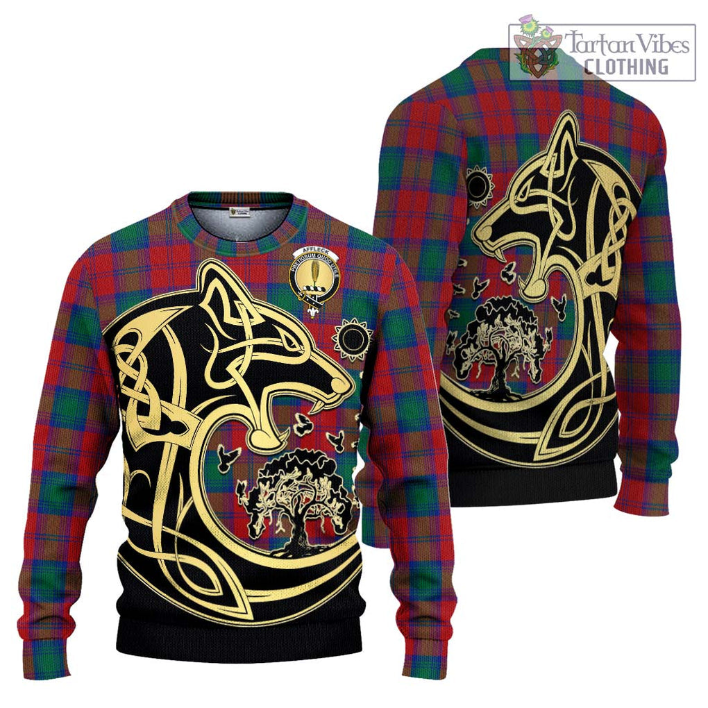 Affleck Tartan Ugly Sweater with Family Crest Celtic Wolf Style Unisex - Tartan Vibes Clothing
