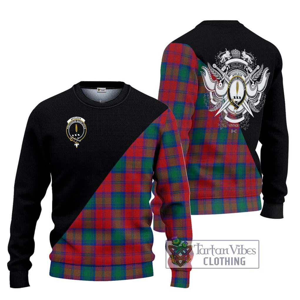 Affleck Tartan Ugly Sweater with Family Crest and Military Logo Style Unisex - Tartan Vibes Clothing