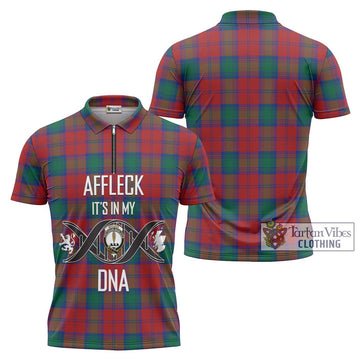 Affleck Tartan Zipper Polo Shirt with Family Crest DNA In Me Style Unisex - Tartan Vibes Clothing