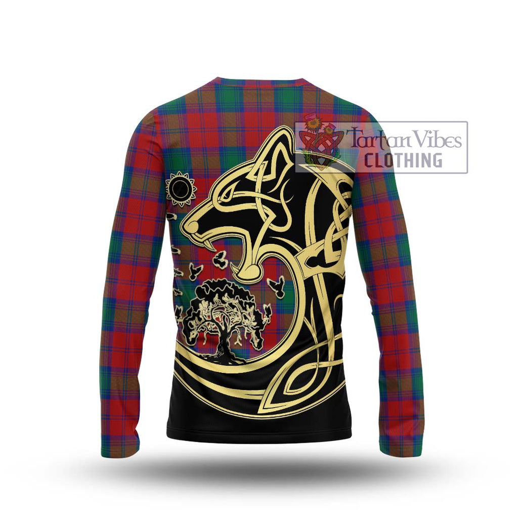Affleck Tartan Long Sleeve T-Shirt with Family Crest Celtic Wolf Style - Tartan Vibes Clothing