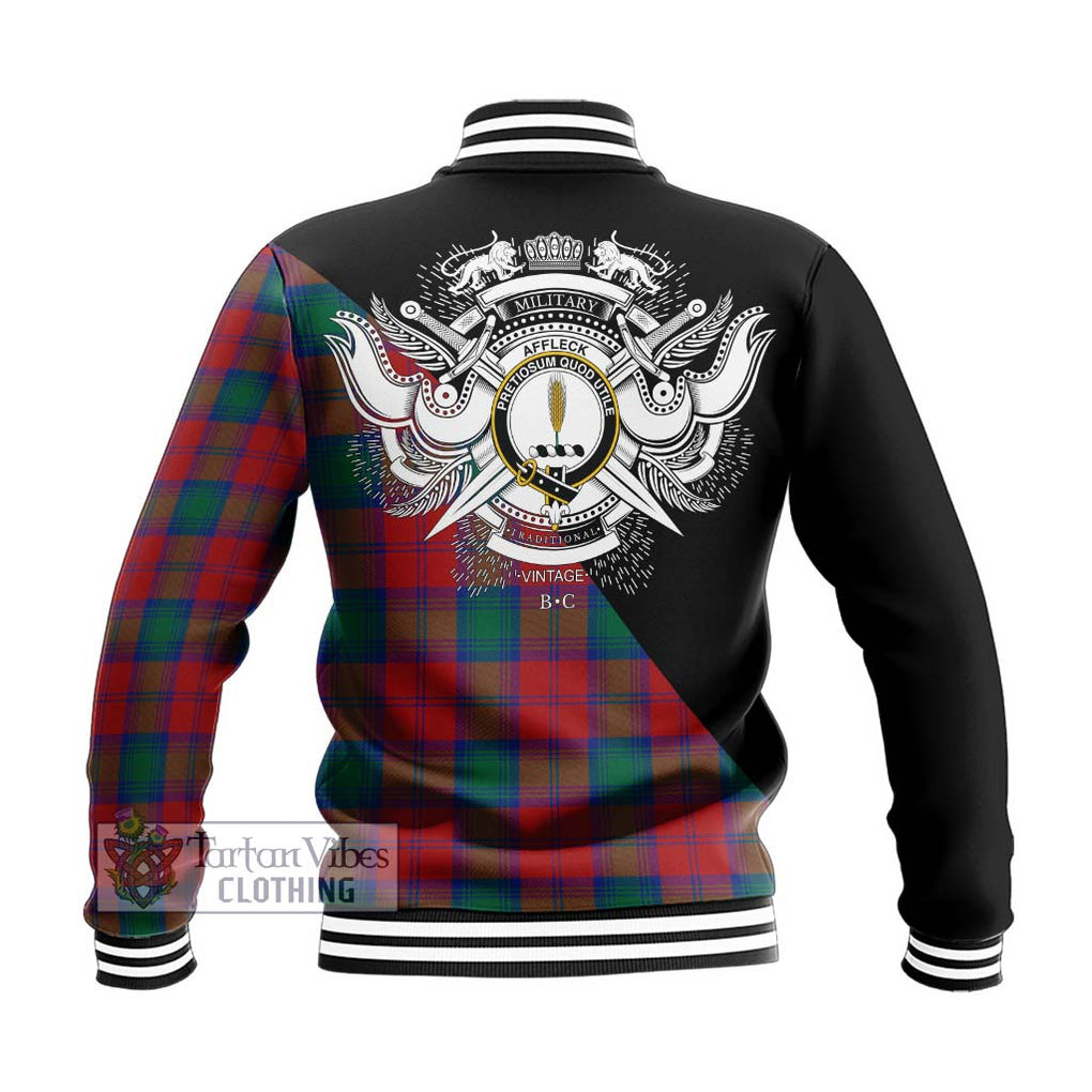 Affleck Tartan Baseball Jacket with Family Crest and Military Logo Style - Tartan Vibes Clothing