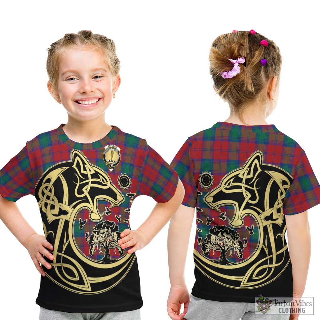 Affleck Tartan Kid T-Shirt with Family Crest Celtic Wolf Style - Tartan Vibes Clothing