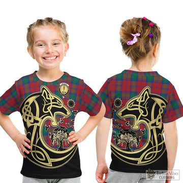Affleck Tartan Kid T-Shirt with Family Crest Celtic Wolf Style - Tartan Vibes Clothing