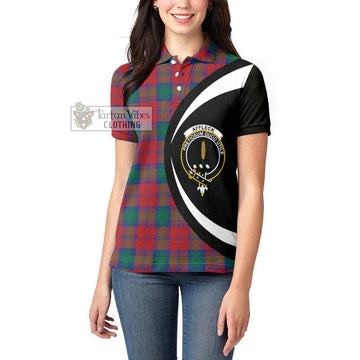 Affleck Tartan Women's Polo Shirt with Family Crest Circle Style - Tartan Vibes Clothing