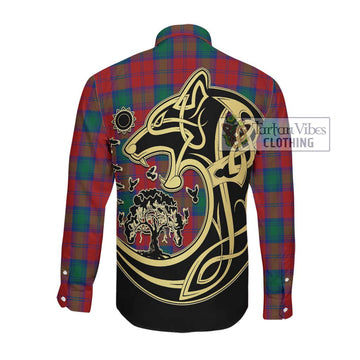 Affleck Tartan Long Sleeve Button Shirt with Family Crest Celtic Wolf Style Men's Shirt - Tartan Vibes Clothing