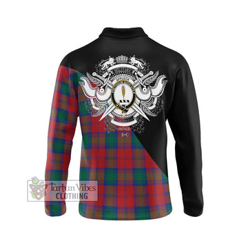 Affleck Tartan Long Sleeve Polo Shirt with Family Crest and Military Logo Style - Tartan Vibes Clothing