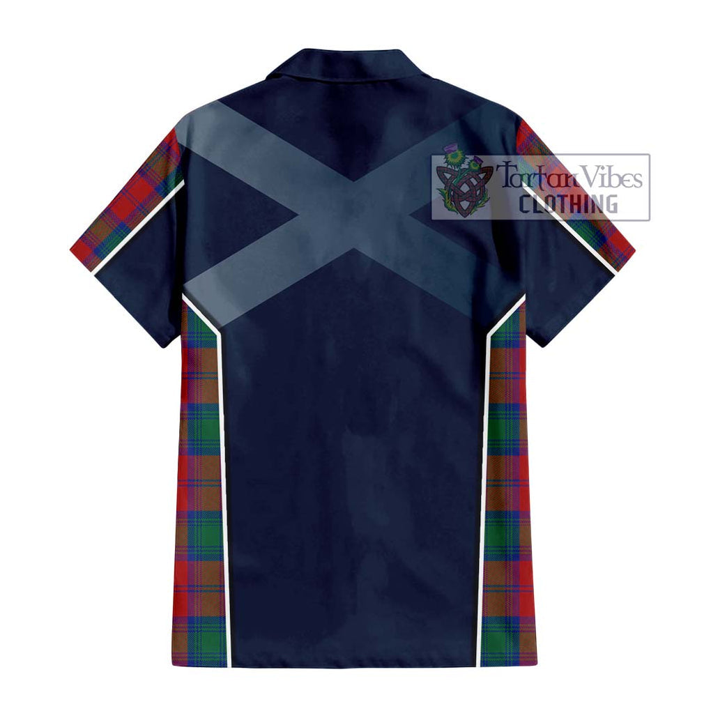 Affleck Tartan Short Sleeve Button Shirt with Family Crest and Lion Rampant Vibes Sport Style - Tartan Vibes Clothing