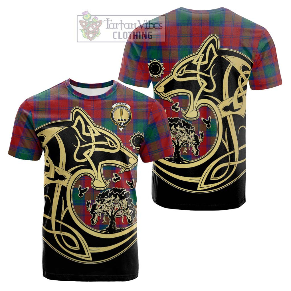 Affleck Tartan Cotton T-shirt with Family Crest Celtic Wolf Style Kid's Shirt - Tartan Vibes Clothing