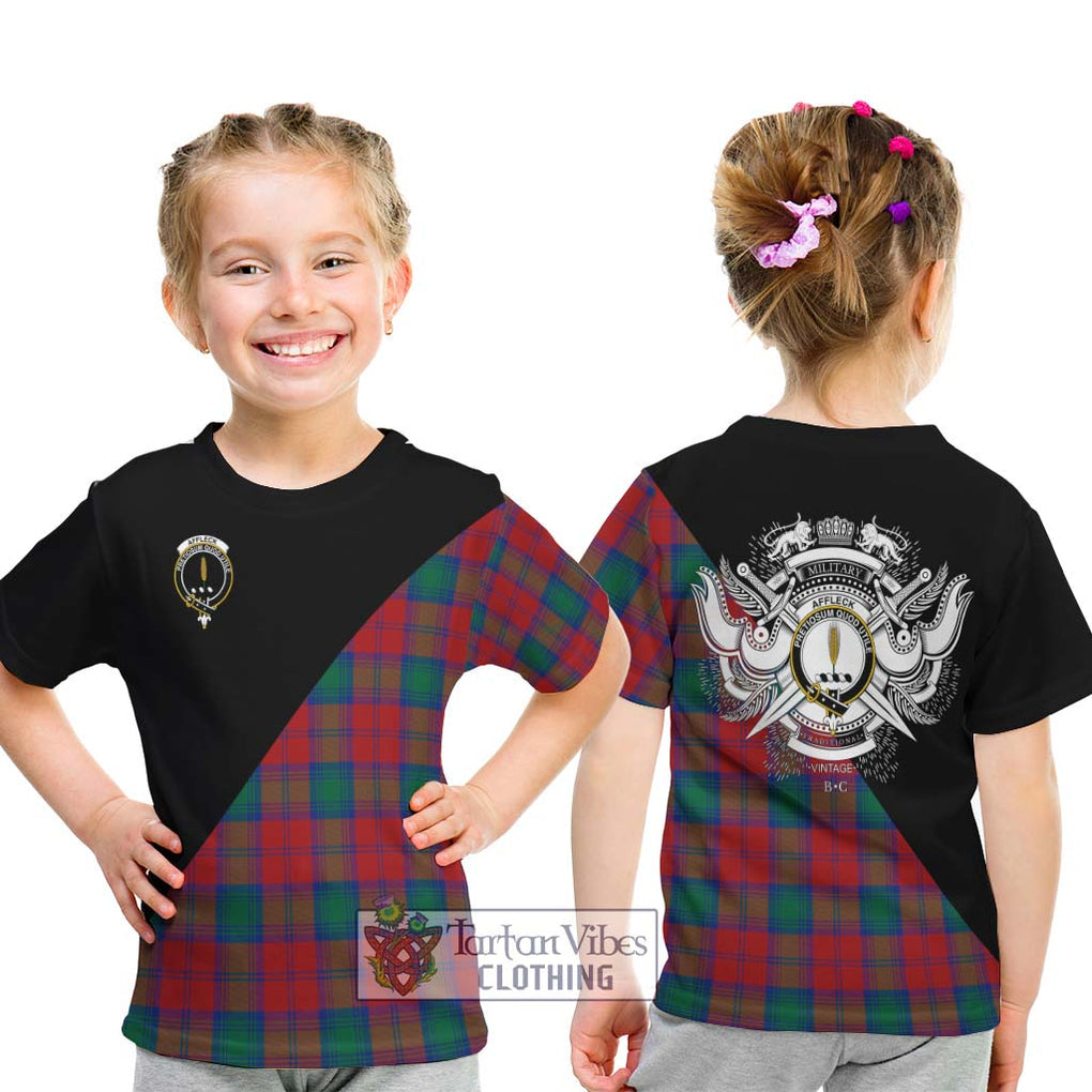 Affleck Tartan Kid T-Shirt with Family Crest and Military Logo Style - Tartan Vibes Clothing