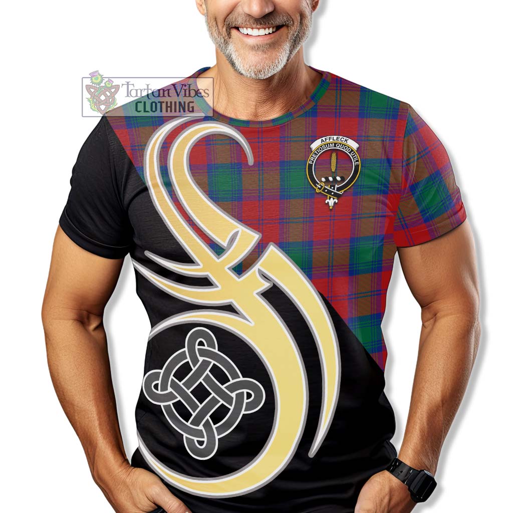 Affleck Tartan T-Shirt with Family Crest and Celtic Symbol Style - Tartan Vibes Clothing